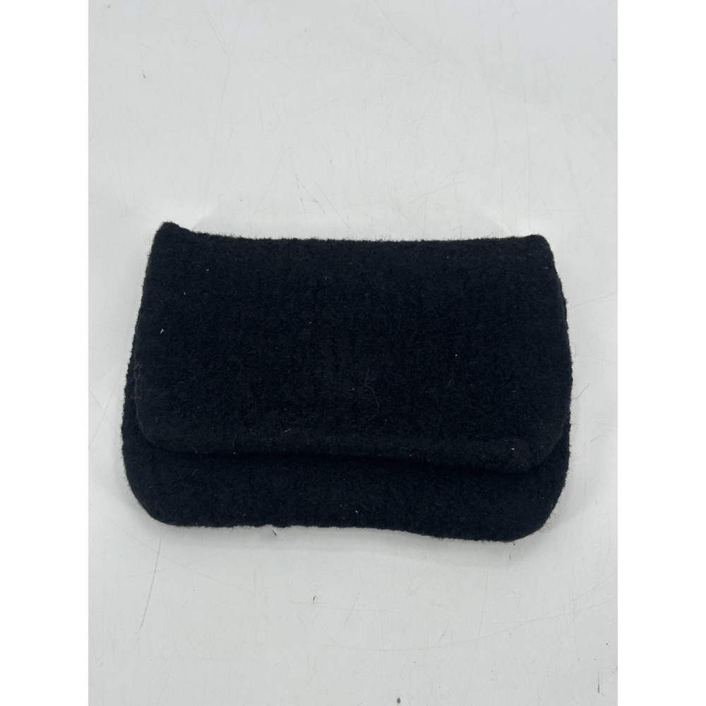 SARAH‎ OLIVER HANDBAG Black Boiled Wool Wristlet Clutch Pouch